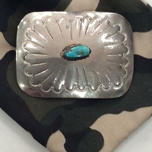 Unisex Sterling Silver & Turquoise Belt Buckle